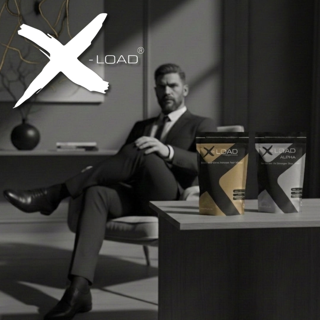 Man in a suit sitting in a modern room with X-Load products on a table.