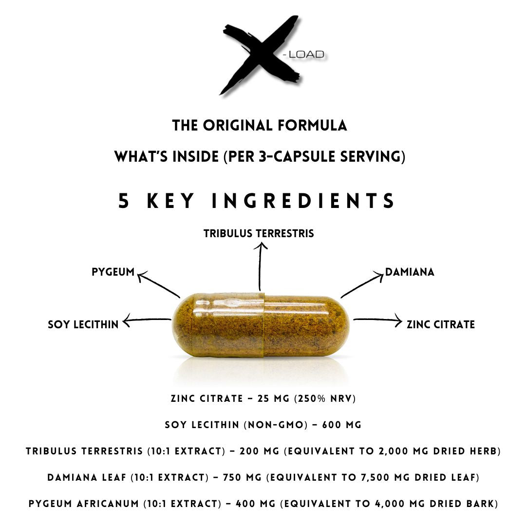 Diagram of a capsule labeled with key ingredients and their amounts on a white background.