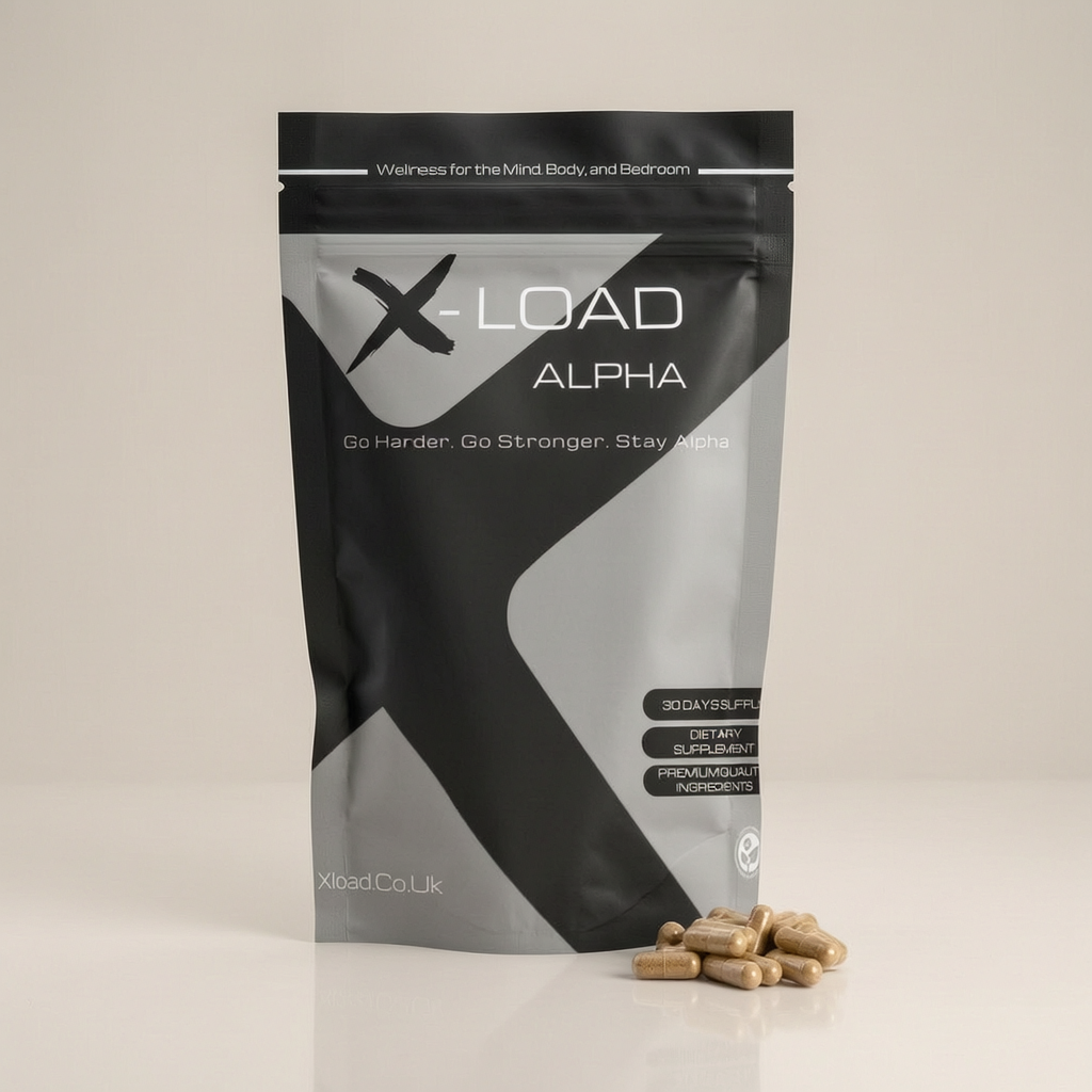 X-Load Alpha supplement package with capsules on a light background