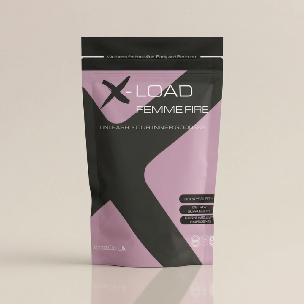 X-Load Femme Fire supplement package on a beige background