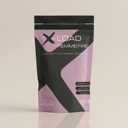 X-Load Femme Fire supplement package on a beige background