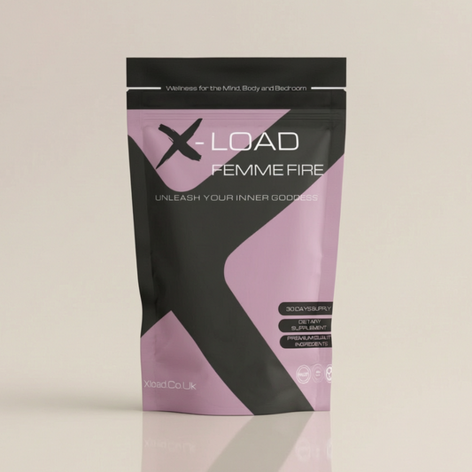 X-Load Femme Fire supplement package on a beige background